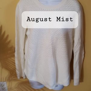 August Mist basket weave sweater with elbow patches